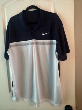 Nike Men's Two-Tone Navy and white with gray stripe Golf Shirt